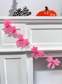 1 String Of Pink Rose Red Bow Hand-Woven Tape Pull Flower Banner Decoration, Bow Pull Flag Wedding Layout, Wedding Background Arch Decoration, Popular Layout Decoration, Non-Woven Bow Background Wall Decoration, Suitable For Birthdays, Festivals, Party Decorations, Holiday Party Gifts - Multicolor - View 8