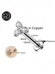 3Pcs G23 Titanium CZ Flower Cross T-Bar Internal Thread Studs Ear Lip Cartilage Women Body Jewelry For Daily Wear - 3 Earrings - View 8