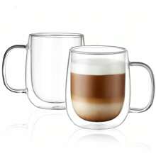 4pc, Double-Layer Glass Coffee Cup, Insulated, With Handle, Transparent Glass Mug, Coffee Cup, Used For Latte Cappuccino, Tea Bags, Hot And Cold Drinks, Suitable For Home, Office, Business Club, 350ml/11.67oz - Transparent - View 5