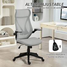 HOMCOM Cadeira de escritório giratória de malha HOMCOM com braços dobráveis de altura ajustável e função de inclinação Cadeira de estudo com carga de 120 kg rosa