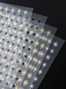 3D Star Nails Art Stickers Starlight Stylish Y2K Styles Self Adhesive Decals Nail Sliders Black White Golden Silvery Stickers For Women Girls Luxury Manicure Decoration