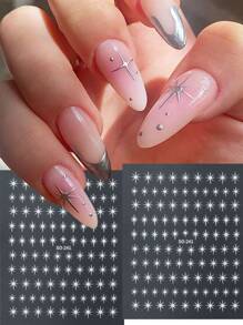 3D Star Nails Art Stickers Starlight Stylish Y2K Styles Self Adhesive Decals Nail Sliders Black White Golden Silvery Stickers For Women Girls Luxury Manicure Decoration
