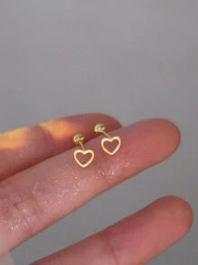 SENLANSP 1 par de aretes tipo earcuff con corazón hueco, aretes de tornillo retorcido para hueso de la oreja