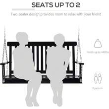 2-Seater Hanging Porch Swing Outdoor Patio Swing Chair Seat With Slatted Build And Chains, 440Lbs Weight Capacity, Black - Multicolor - View 4