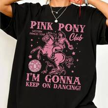 Unisex Basic Cotton Pink Pony Club Country T-Shirt - 黑色 - 查看 2