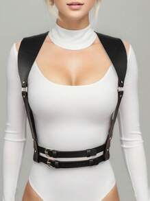 1 件朋克风格束腰紧身胸衣，时尚分层塑身性感吊袜带 - 黑色 - 查看 3