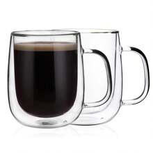 4pc, Double-Layer Glass Coffee Cup, Insulated, With Handle, Transparent Glass Mug, Coffee Cup, Used For Latte Cappuccino, Tea Bags, Hot And Cold Drinks, Suitable For Home, Office, Business Club, 350ml/11.67oz - Transparent - View 7