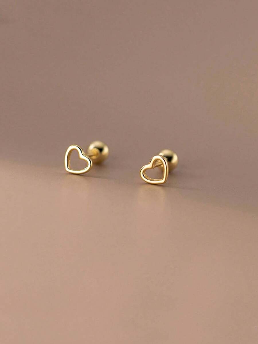 SENLANSP 1 par de aretes tipo earcuff con corazón hueco, aretes de tornillo retorcido para hueso de la oreja