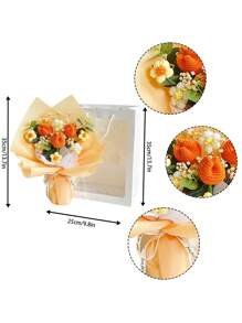 Crochet Flower Tulip Bouquet, Completed Handmade Artificial Flower Knitted Sunflower Bouquet For Festival Wedding Graduation Anniversary Mother's Day Valentine's Day Anniversary Gifts, Valentines Decorations, Wedding Decorations, Photobooth Props - 橘色 - 查看 6