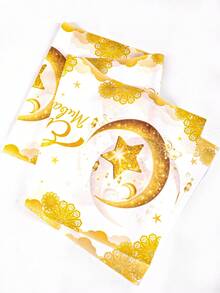 1 pièce, Chemin de table Eid Mubarak, 180*35 cm, coureur de table en polyester motif étoile et lune dorée blanche pour Ramadan Kareem, décoration de table de cuisine à la maison, fournitures de fête islamique, décoration de maison de fête - Multicolore - Voir 8
