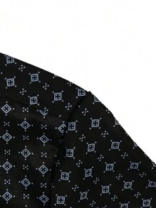 Men's Classic Fashion Geometric Print Casual Shirt, Luxurious Slim Fit Long Sleeve Casual Business Attire, Elegant Navy Blue Pattern, Long Sleeve Single-Breasted Collared Shirt, Suitable For Formal Or Casual Wear - Navy Blue - View 5