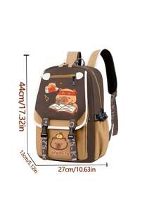 1 stuk schattige schooltassen met capibara-patroon en kleurcontrast voor S. Grote, levendige studententas met meerdere zakken. Modieuze schooltas. Praktische handtas. Gepersonaliseerde cartoonrugzak, lichtgewicht schoolrugzak. Draagbare rugzak met meerdere compartimenten (de kleur van de schouderband is willekeurig)