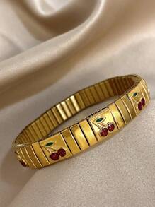 1pc Vintage Stretch Elastic Bracelet Enamel Fruits Wristband Bangle For Women Stainless Steel Bracelet Valentine Birthday Jewelry Gifts,Mom,Mother,Mother's Day,Gift
