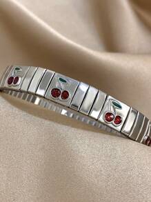 1pc Vintage Stretch Elastic Bracelet Enamel Fruits Wristband Bangle For Women Stainless Steel Bracelet Valentine Birthday Jewelry Gifts,Mom,Mother,Mother's Day,Gift