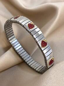 1pc Vintage Stretch Elastic Bracelet Enamel Fruits Wristband Bangle For Women Stainless Steel Bracelet Valentine Birthday Jewelry Gifts,Mom,Mother,Mother's Day,Gift