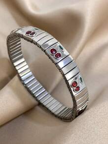 1pc Vintage Stretch Elastic Bracelet Enamel Fruits Wristband Bangle For Women Stainless Steel Bracelet Valentine Birthday Jewelry Gifts,Mom,Mother,Mother's Day,Gift