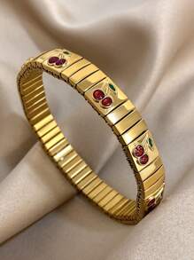 1pc Vintage Stretch Elastic Bracelet Enamel Fruits Wristband Bangle For Women Stainless Steel Bracelet Valentine Birthday Jewelry Gifts,Mom,Mother,Mother's Day,Gift