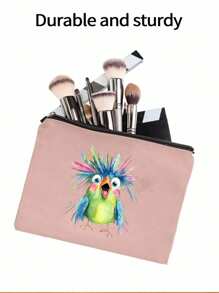 Bolsa de maquillaje de gran capacidad con estilo, bolsa de maquillaje de viaje, bolsa con cremallera de unicolor, bolsa de belleza, bolsa de lona, estampada con un colorido patrón de pájaros, adecuada para almacenamiento diario, despedida de soltera y bolsa de aseo, kit de maquillaje de dama de honor, bolsa de regalo de dama de honor, bolsa de almacenamiento de viaje para bodas con cremallera, bolsa de maquillaje ideal de compras de diseño reciente