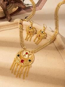 3pcs/Set Gold Dubai Women's Fashion Jewelry 24K Necklace Earrings Gold Jewelry, Saudi Arabia Jewelry - Gold - View 3