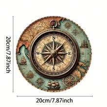 1pc Vintage Nautical Compass Design - Ideal For Home, Kitchen, Garden, Club, Garage And Office Decor - Perfect Holiday Gift, 8x8 Inch Random Hole Position - Multicolor - View 3