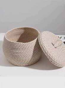 1PC Opvouwbare Opbergmand, Afstandsbediening, Cosmetica, Sleutels, Diverse Artikelen, Overdekte Opbergmand Met Deksel, Moderne Rotan Plantenpotten, CoastalVibes Zeegras Bohobaskets, NaturalMix Metalen Frame Opbergruimte Voor Strandachtige Huis- & Tuindecoratie