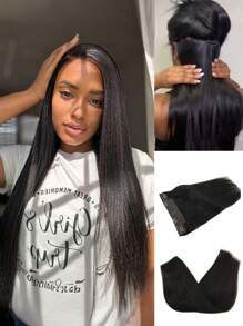 Halo 接发/夹式接发真人发片直发假发 180% 密度 14 英寸时尚假发真发