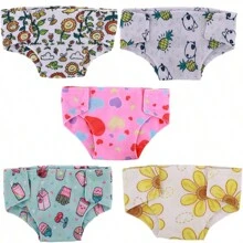 Set de 5 pañales para muñecas reutilizables, adecuados para muñecas de 12 a 15 pulgadas y de 16 a 18 pulgadas, traje de pañal de muñeca de colores (muñecas no incluidas, colocación de patrones al azar), Cry Babies, muñecas de 12 pulgadas, muñecas de niños, ropa de muñeca bebé, accesorios de muñeca bebé, muñeca bebé, Cry Baby, accesorios de muñeca bebé, pañales