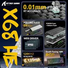 X68 HE Rapid Trigger Mechanical Gaming Keyboard 60% Wired With Adjustable Actuation,Hall Effect Magnetic Switch,8KHz Polling Rate,RGB Backlit,Top Mount,Side Printed Keycap(White Contour)