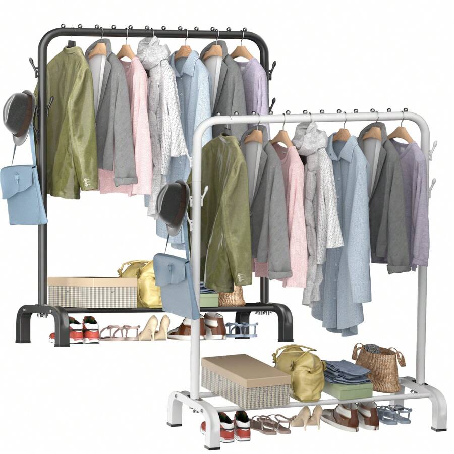 LOEFME Black/White Coat Rack Clothes Rack Laundry Rack Clothes Rail Rolling Wardrobe - Black - View 1