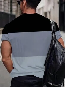 Chemise T-shirt imprimé blocs de couleurs à carreaux pour hommes en grandes tailles - en tricot de polyester, col rond, coupe décontractée, design graphique original