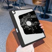 1 Stück, Stiftfach + 720° drehbare Schutzhülle für Apple Tablets, Schwarz mit Stern und Mond Muster, passend für Pro 2024 13 11 Zoll/Air6 2024 4. 5. Generation/8. /9. Generation/10. Generation, Loch für LOGO, stoßfest und fallschutz, aus PU-Leder, automatisches Aufwachen/Schlafen