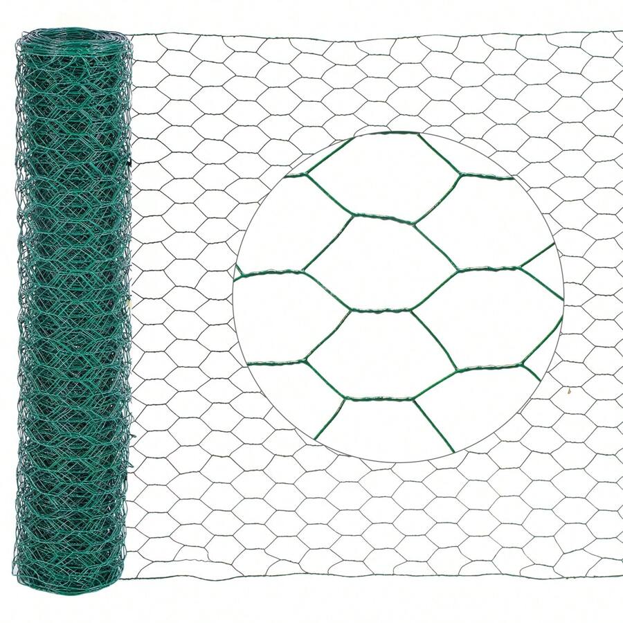 Sonnewelt Multiple Size Options! 50cm / 100cm Height, 10m / 25m Length, Galvanized And Coated Hexagonal Wire Mesh Fence With 27mm Mesh Size, Green / Silver, Suitable For Rabbit Cages And Hare Protection - 綠 10m*0.5m - 查看 1