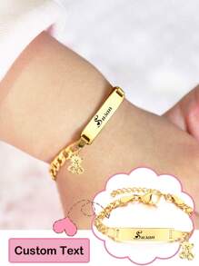 Customized Children's Stainless Steel Bear ID Bracelet, Personalized Name Engraved, Great Gift For Halloween, Christmas, Christening, Birthday - 12+3cm - View 1