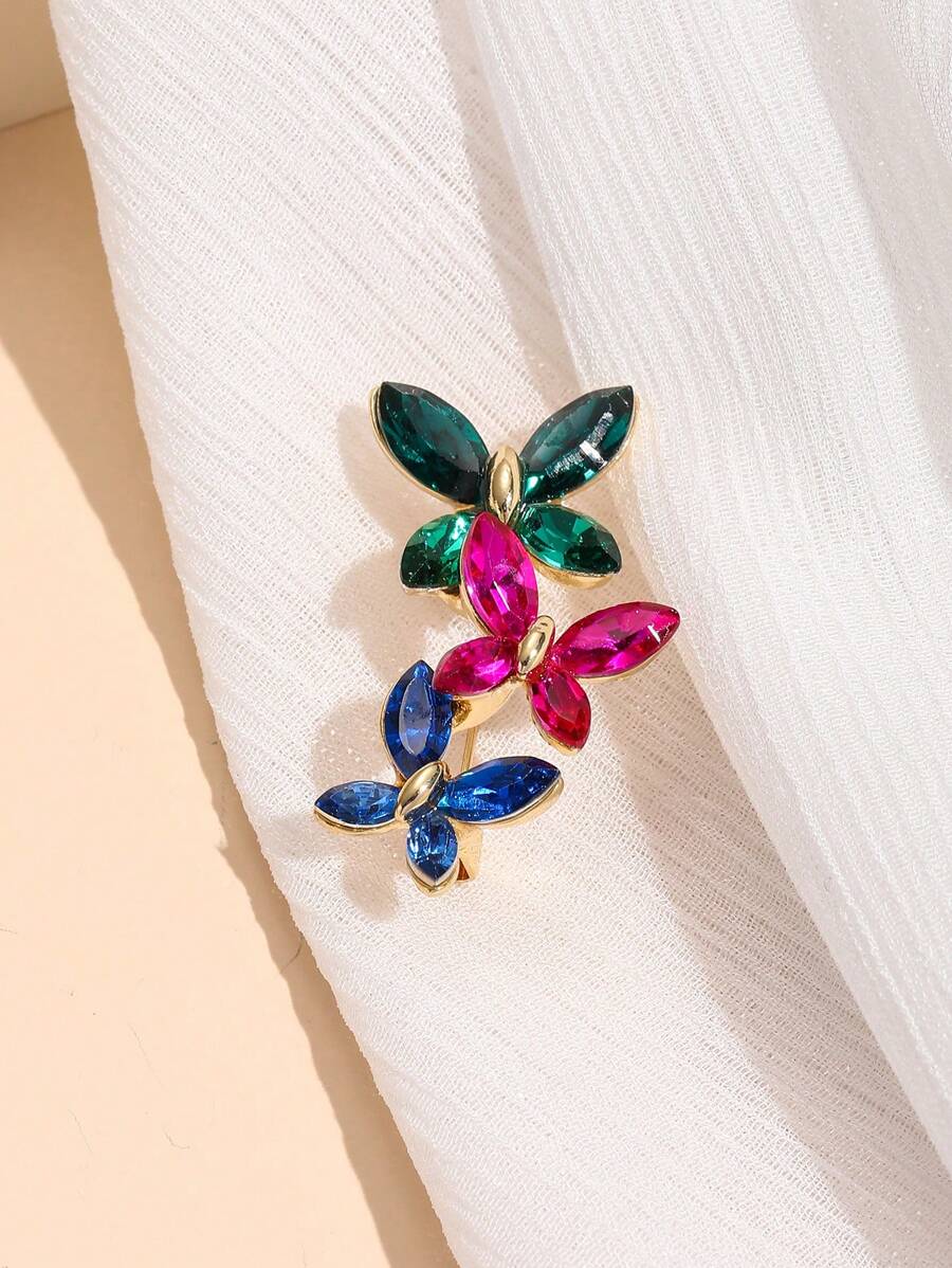 1 件时尚简约锌合金三色蝴蝶胸针，多功能服装和包袋配饰 - 彩色 - 查看 1