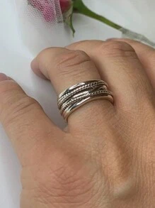 1 件复古银设计戒指，日常佩戴女士礼物 - 復古銀色 - 查看 5
