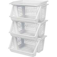 STARLEY-Stackable Vegetable Rack Model PLFT Color White 3 Baskets, 62 X 38 X 29 Cm. Stackable Storage Baskets, Multipurpose Shelves To Organize Domestic Spaces - 灰色 - 查看 4