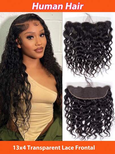 Water Wave 13x4 Lace Frontal Brazilian Curly Human Hair Transparent Lace Closure Unprocessed Wet And Wavy Curly Virgin Hair 13x4 Ear To Ear Lace Closure Natural Color