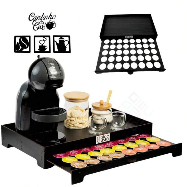 Suporte Porta 40 Capsulas Cantinho do Cafe Com Gaveta Cafe Cha Cafeteira Cozinha Escritorio Dolce Gust0 Luxo