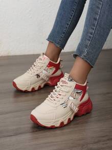 新款大码女士运动休闲鞋，厚底厚底，轻便，舒适，防滑，时尚百搭 - 紅卡 - 查看 6