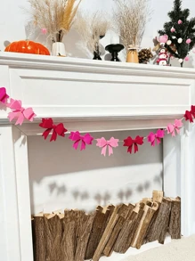 1 String Of Pink Rose Red Bow Hand-Woven Tape Pull Flower Banner Decoration, Bow Pull Flag Wedding Layout, Wedding Background Arch Decoration, Popular Layout Decoration, Non-Woven Bow Background Wall Decoration, Suitable For Birthdays, Festivals, Party Decorations, Holiday Party Gifts - Multicolor - View 6