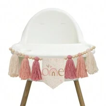 1 Estandarte Feito à Mão em Estilo Boêmio com Borlas Arco-Íris Rosa, Adequado para Decoração de Festa de Aniversário, Decoração de Cadeira Alta, Decoração de Quarto