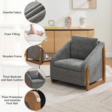 Yabihome Chenille Fabric Modern Upholstered Armchair With Wooden Side Frame , Accent Leisure Chair With Cushioned Seat And Backrest For Living Room, Bedroom
