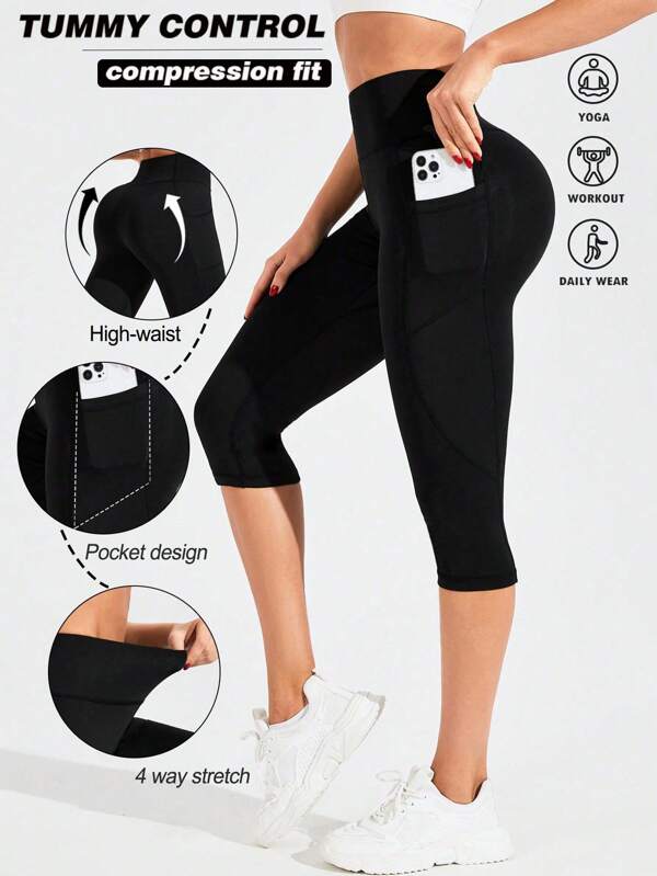 Women's High Waist Pocket Leggings - 7/8 Yoga Capris For Gym Running Cycling, Versatile Workout Pants Everyday Wear
