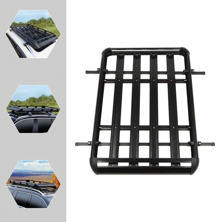 YUNRUX Roof Basket Car Roof Rack Roof Luggage Rack Universal Luggage Basket Aluminum Black Universal Roof Basket Car Roof Rack Luggage Rack Basket Tray Luggage Carrier - 黑色 - 查看 1