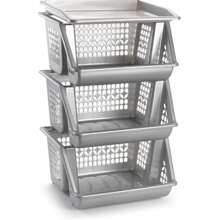 STARLEY-Stackable Vegetable Rack Model PLFT Color White 3 Baskets, 62 X 38 X 29 Cm. Stackable Storage Baskets, Multipurpose Shelves To Organize Domestic Spaces - 灰色 - 查看 3