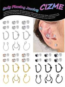 CIZME Fake Earrings Stud Silver Gold Black Fake Cartilage Helix Earring Clip On Earring Hoop, Fake Earrings Stud Silver Gold Fake Cartilage Helix Earring Clip On Earring Hoop 3mm 4mm 5mm - Фальшиві сережки-гвоздики - Переглянути 1