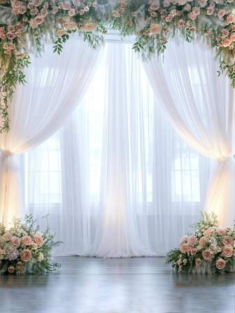1/2pcs White Tulle Archway Fabric, Party Backdrop Organza Curtain, Wedding Mesh Valance Arch Tulle Curtain, Wedding Party Decor, Background Cloth, Babe Shower Decoration Bridal Shower Decor Birthday Party Decor Background Decoration Supplies, Wedding Supplies Wedding Archway Fabric, Photo Booth Background Decoration Organza, Mother's Day Decor, Stage Decoration Mesh Gauze, Wedding Favor, (Including Clip)