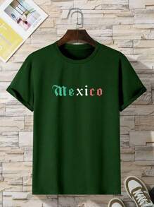 Hombres Camiseta con estampado de letra - Verde - Ver 2