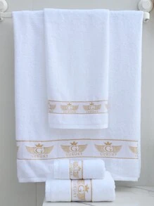 1pc/2pcs Modern Luxury Fashion Gold Wing Letter Embroidered Bamboo Fiber Towel & Bath Towel, Lightweight, High Absorbency, Super Soft, Durable Bathroom Accessory, Best Gift For Partner. Towel Size: 40*75cm, Bath Towel Size: 70*140cm Shower Towels For Beaty Salon, Hotel Sports,Home Essentials, Towel, Skin Care