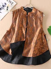 JSZ&WM 中国风,双面,素色,植物,满版印花,纽扣,薄款,立领,春秋,休闲,优雅,女士唐装,女士春装,90年代服饰 - 黃色 - 查看 5